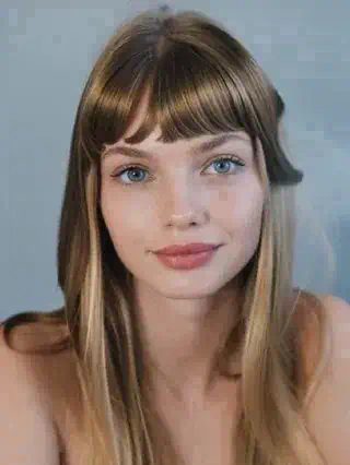 Bangs filter video: a spray can gives a buzz-cut man a full hairstyle, then adds brown bangs to a blonde woman